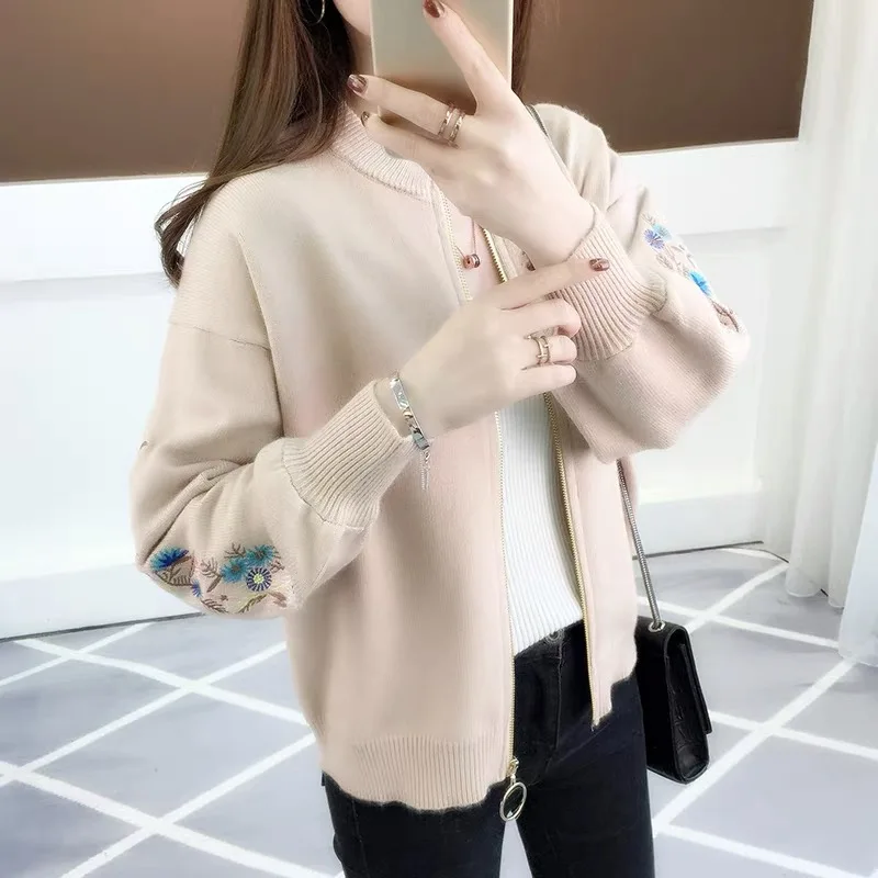 OHCLOTHING-suéter bordado para mujer, cárdigan de manga larga con cremallera, talla S/L, primavera y otoño, nuevo, F1761