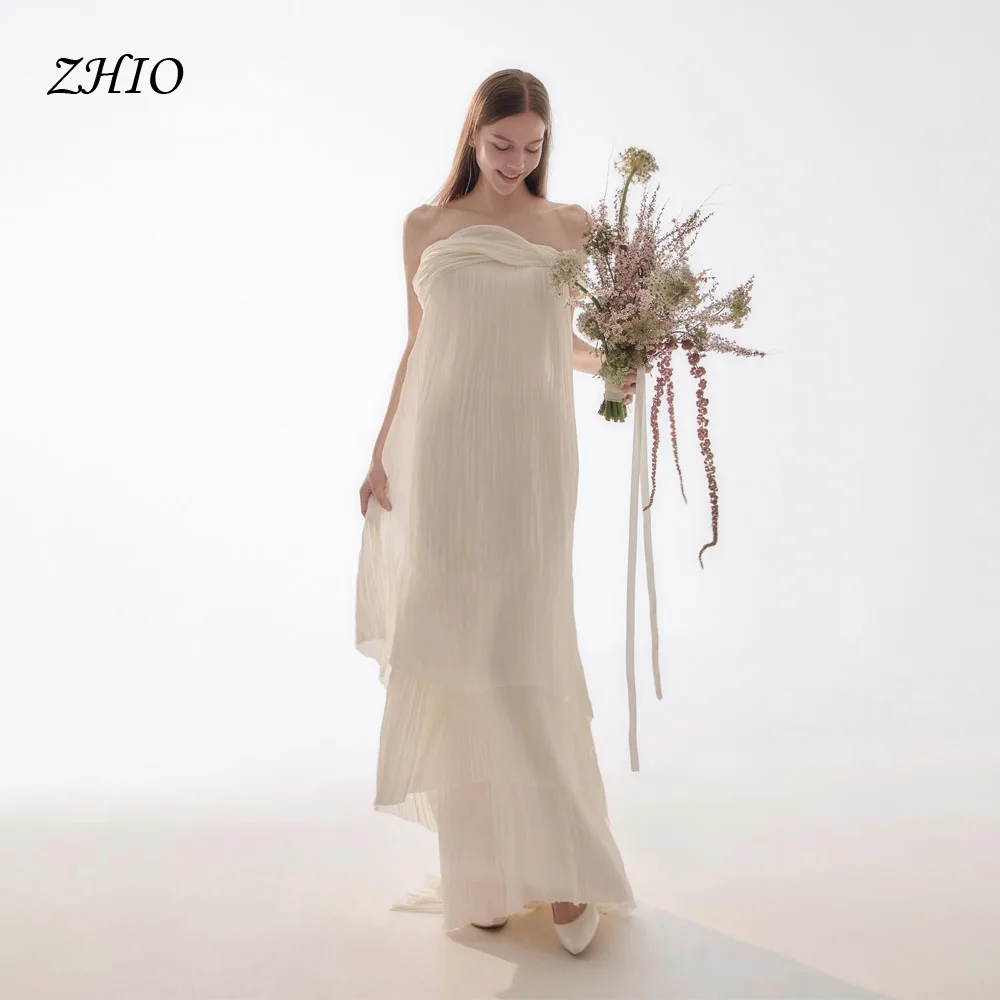 ZHIO Unique Ivory Draped Wedding Dresses Korea Photo Shoot Strapless A line Long Bridal Gowns Corset Customized 웨딩드레스 2026