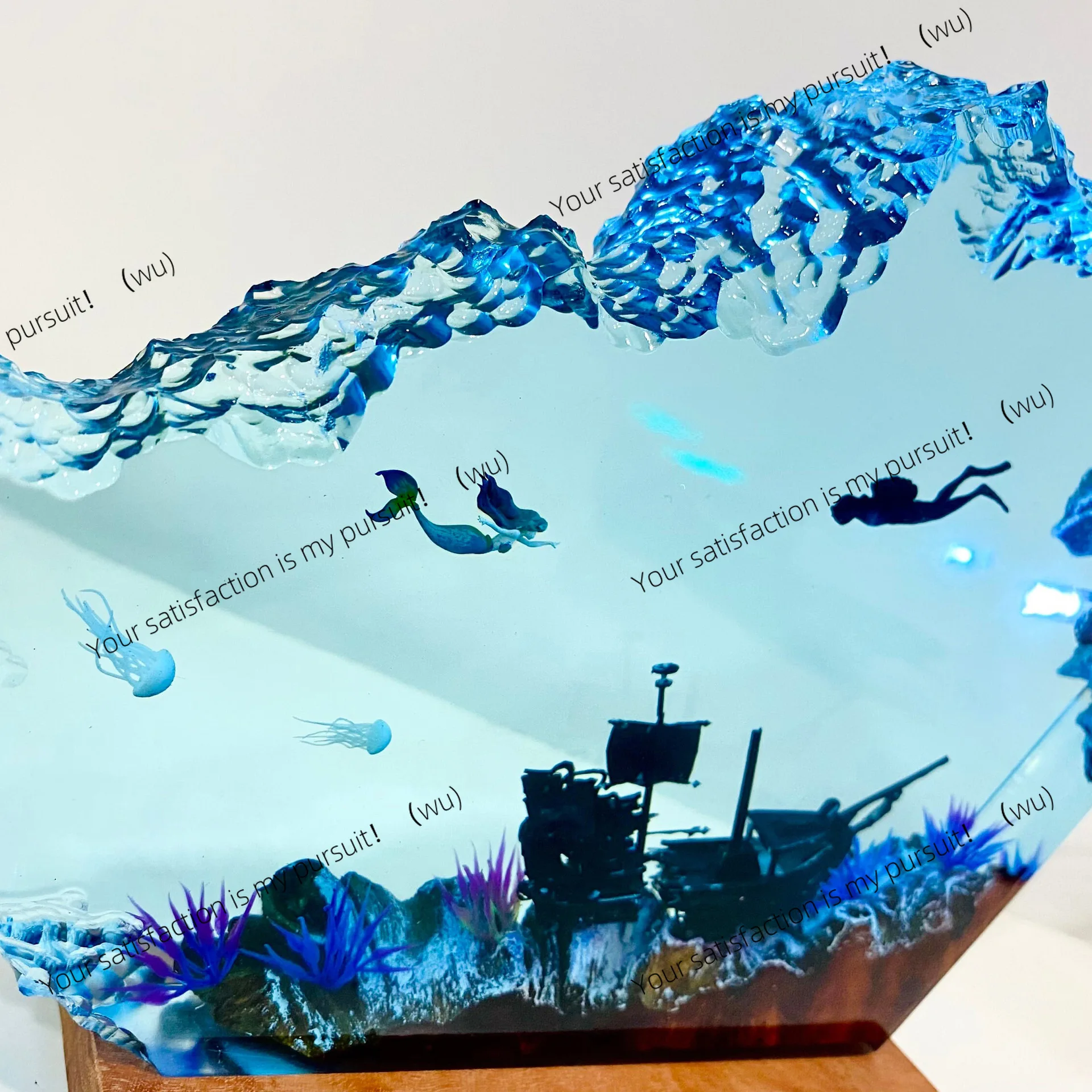 Resin Night Light Little Mermaid and Human Epoxy Resin Wood Night Light  Unique Gift Home Decor