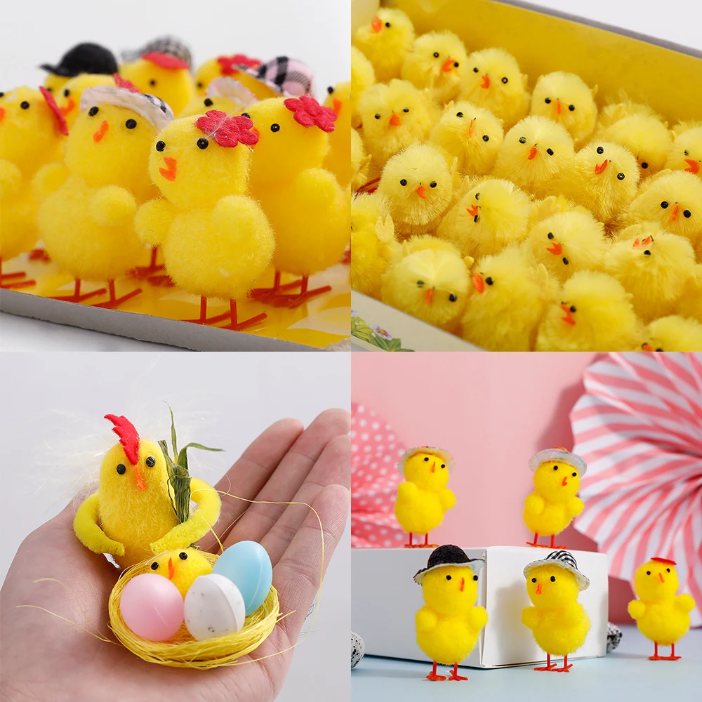 36/24/12/8pcs Mini Easter Yellow Chicks Cute Simulation Plush Crafts Spring Home Garden Ornaments Kids Toys Easter Party Gift