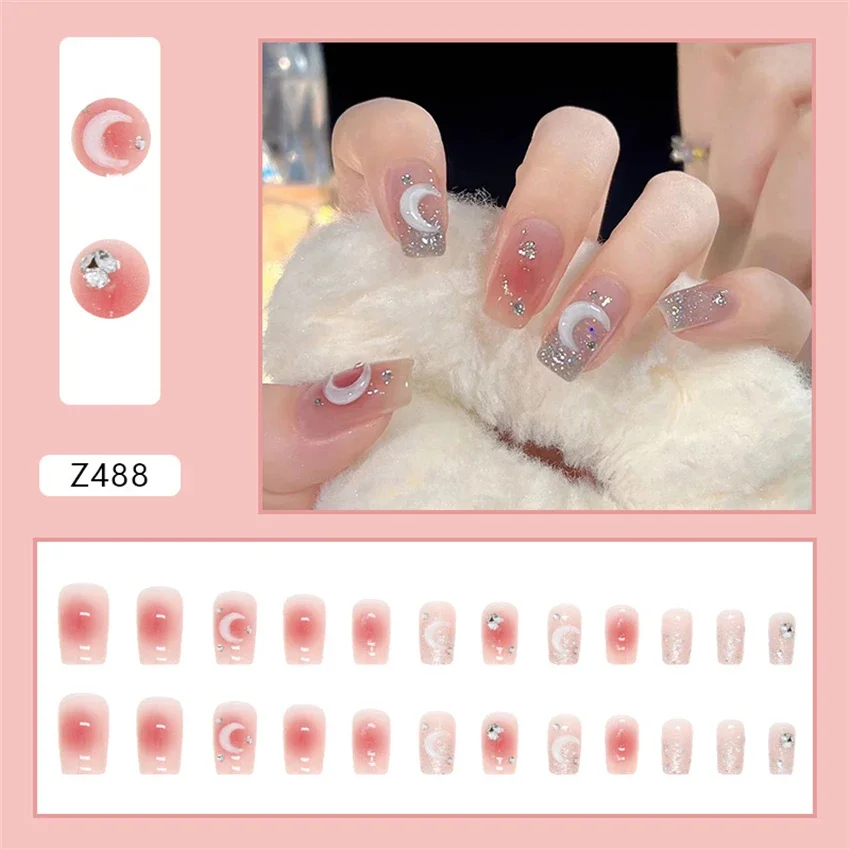 

24Pcs/Set Sweet Handmade Designs Wearing False Nails Tips French Adhesive Full Coverage Press on Nails Removable Fake Nail Art