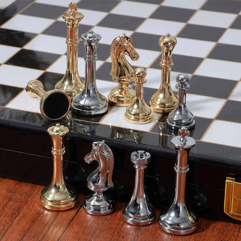 Chess board 29cm/11.4inch High-grade metal zinc alloy chess pieces international , with 2 additional queens, various holiday gif
