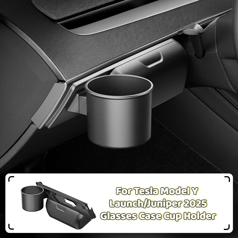 Für Tesla Model Y Juniper 2025 Auto-Brillenetui Sonnenbrillen-Aufbewahrungsbox Model YL 2026 Armaturenbrett-Brillenhalter Getränkehalter-Set