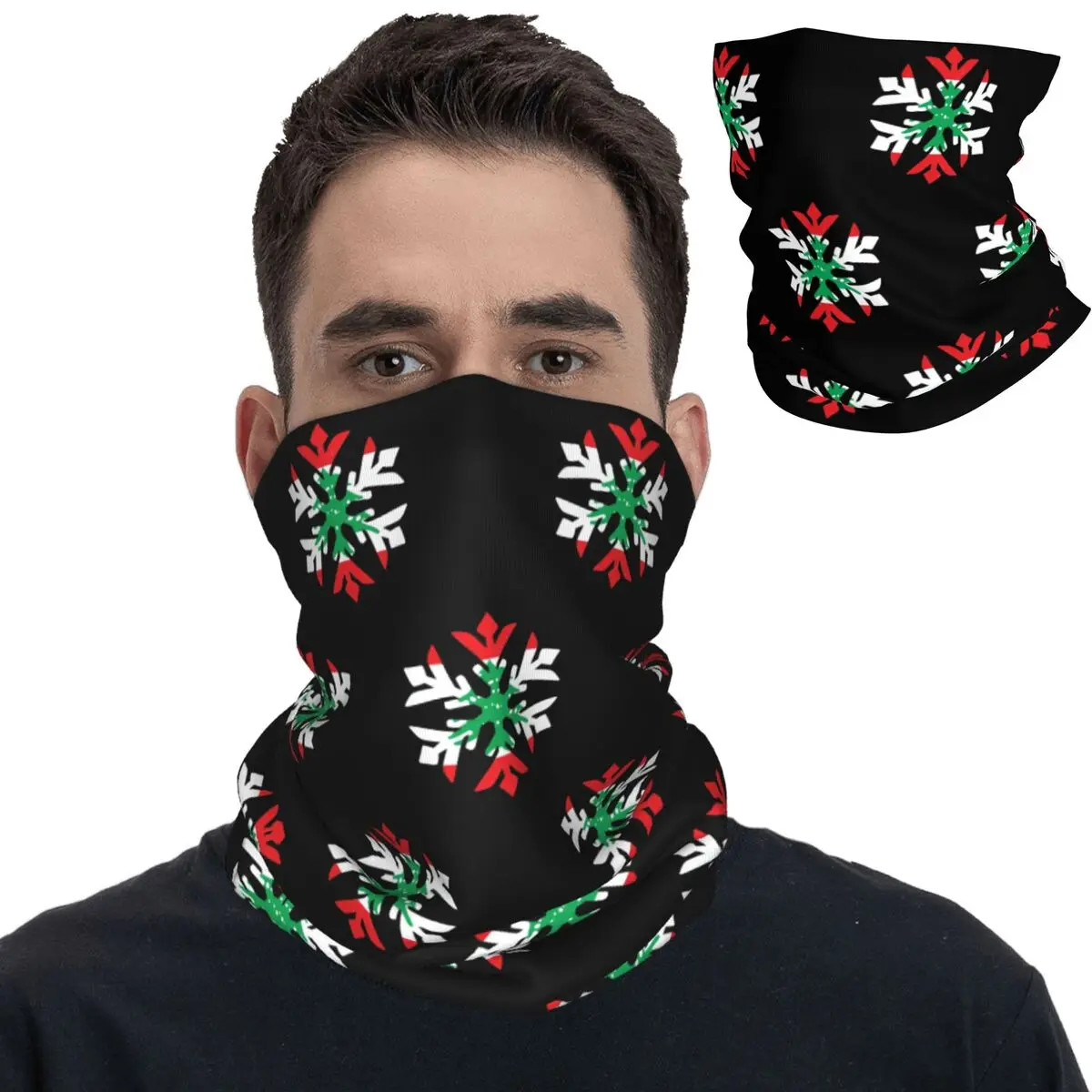 Lebanese Lebanon Flag Winter Snowflake Bandana Neck Cover Printed Balaclavas Face Mask Scarf Headband for Men Women Adult Winter