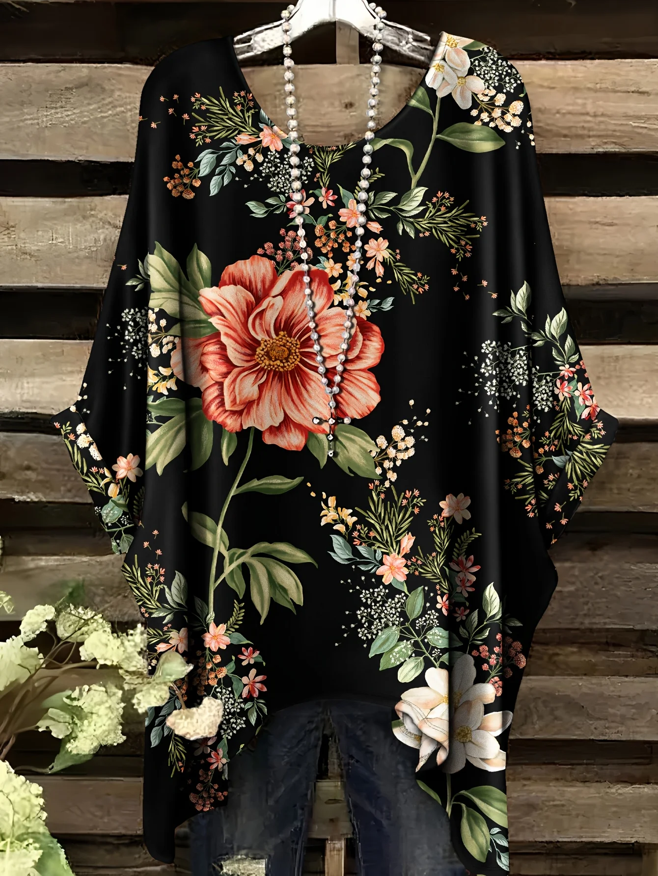 Women Plus Size T-Shirt Star Plant Floral Print Swallow Tail Short Sleeve Round Neck Casual Tops For Vacation Daily Work