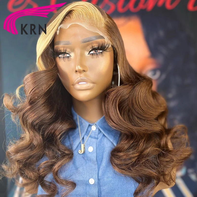 Blonde Highlight Colored 13X4 Lace Front Human Hair Wigs With Baby Hair 180% Brazilian Remy Hair Wavy Lace Wigs For Women