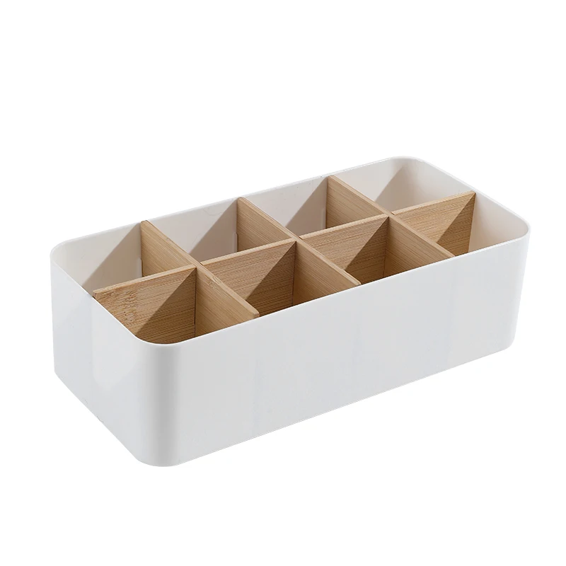 8-Compartment Bamboo Partitioned Storage Box, Portable Storage Box, Multifunctional, Stackable, Modern Solution for Schools, Offices, and Desktops