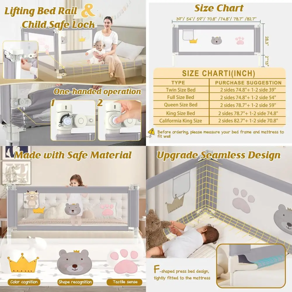 

Adjustable Height Bed Rail for Toddlers & Kids, Safety Rail for Twin/Full/King/Queen Beds (1 Side, 74.8)