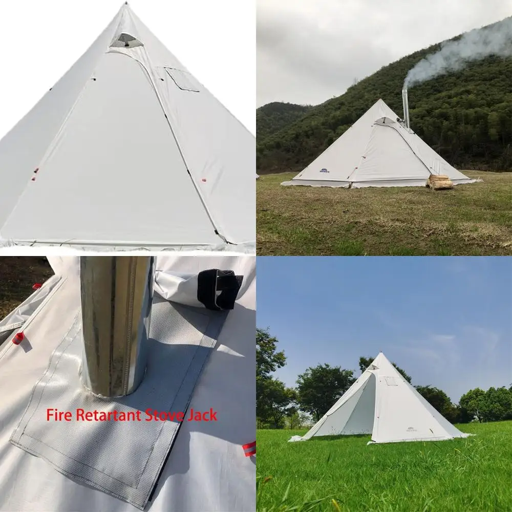 

Lightweight 3-4 Person Fire-Resistant Teepee Tent with Stove Jack and Snow Skirt for Family Outdoor Adventures
