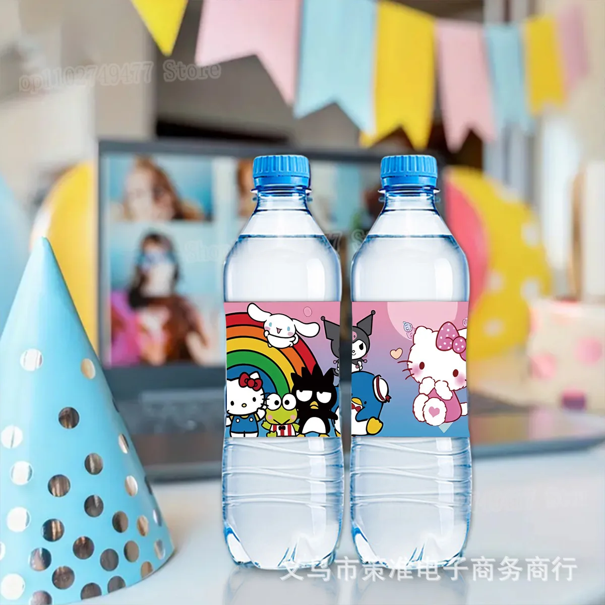 10pcs Sanrio Hello Kitty Water Bottle Label Children's Baby Birthday Party Atmosphere Decoration Supplies Theme Sticker Reusable