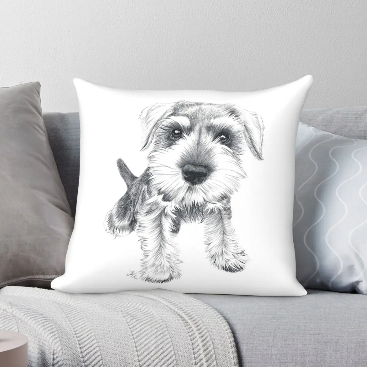 Schnauzer Dog Bread Square Pillowcase Polyester Linen Velvet Creative Zip Decorative Room Cushion Cover