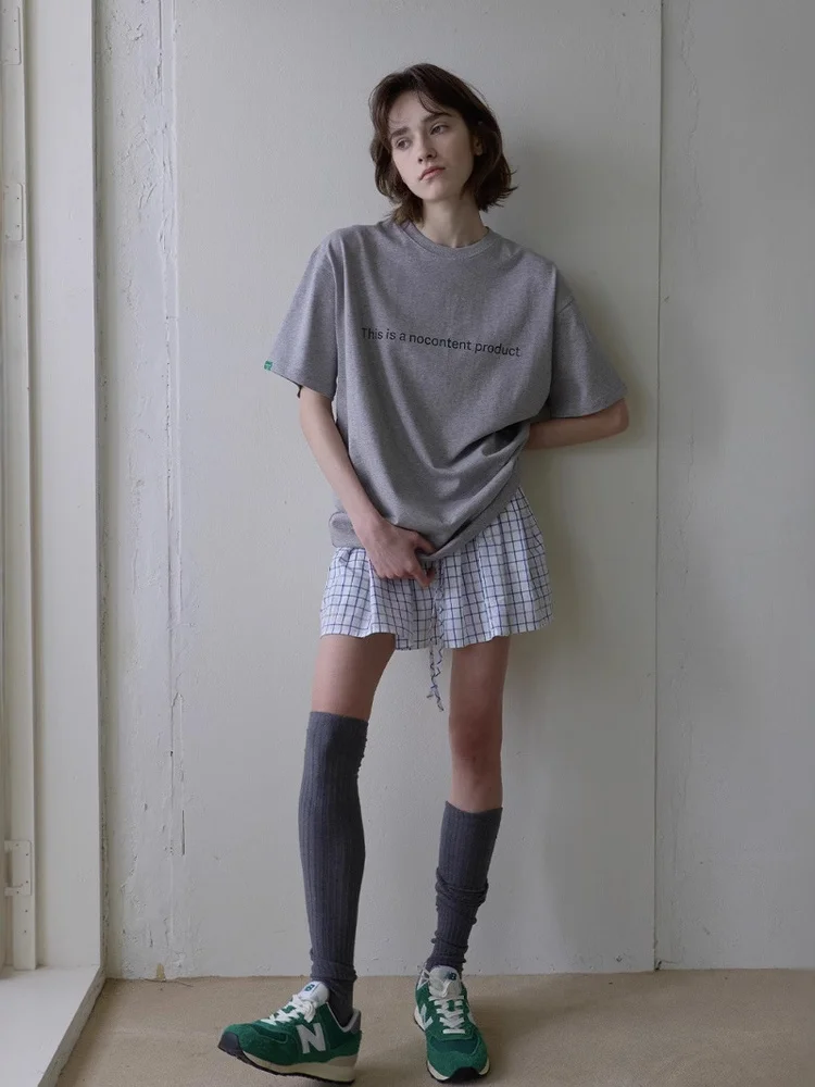 

Simple Letter Print ort Sve T-irt And Plaid Skirt Set Casual Sle Summer Faion Women's Clothing round Ne