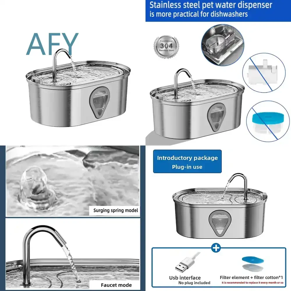 Cat Fountain 3.5L Stainless Steel Dog Water Bowl Dispenser with Filter Pet Automatic Fountain for Cats Dogs for Small Medium