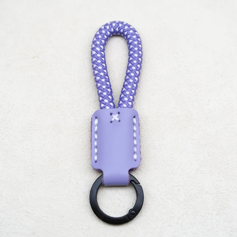 Handmade Cowhide Keychain with Woven Rope, Creative Gift