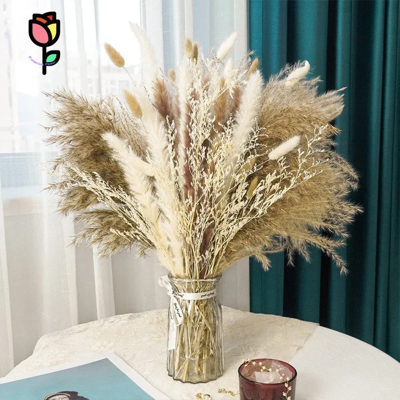 

100pcs Natural Pampas Dried Flowers Boho Home Decor Bouquet Wedding Floral Arrangements Christmas Table Decoration Accessories