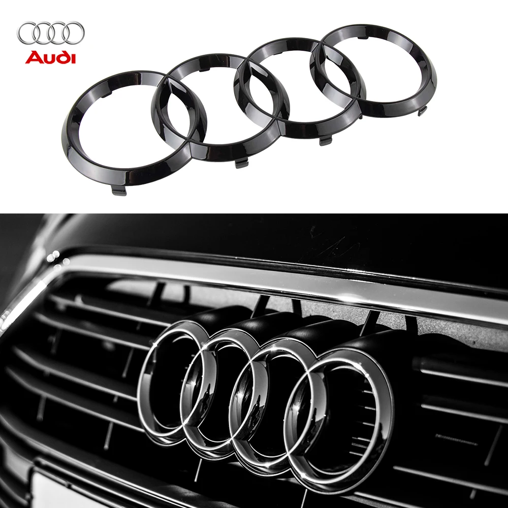 4 Ring ABS Silver Black Car Hood Front Bonnet Grill Rear Trunk Emblem Logo Badge Valve Cap For Audi a3 a4 RS RS3 RS4 RS5 RS6 R8
