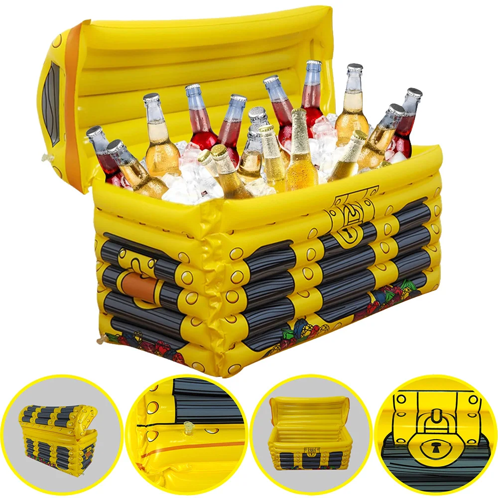 Inflatable Treasure Chest Cooler Blow up Drink Cooler Pirate Party Decorations for Beach Poolside Retro Theme Party Decorations