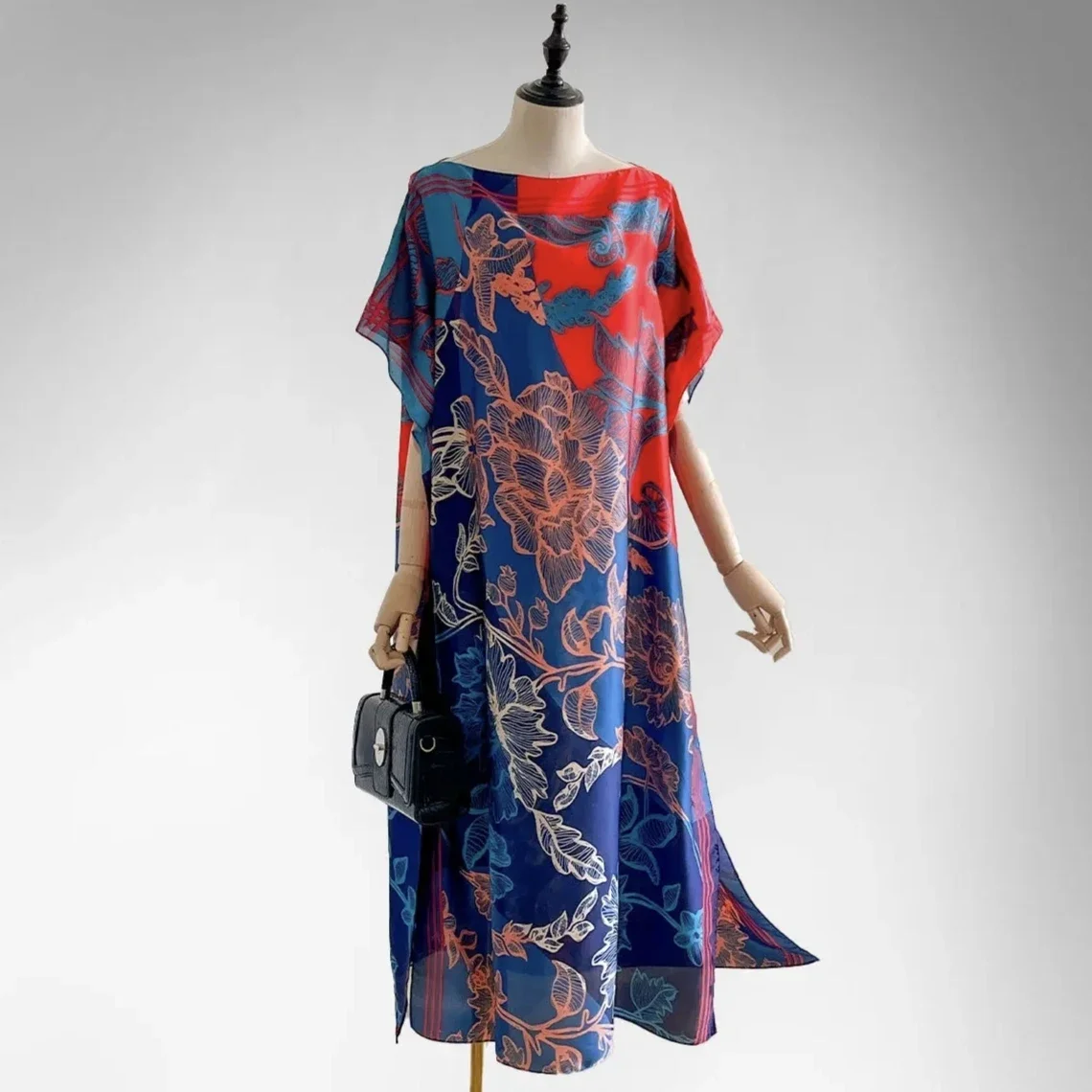 Summer New African Dresses for Women Elegant Printed Imitation Silk Muslim Long Kaftan Dress Oversize Kuwait Abaya with Matching Hijab Maxi Robe