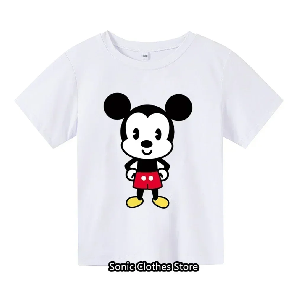 2024 New Cartoon Anime Minnie Mouse Printed T-shirt for Girls Aged 3-14 Summer Children's Fashion T-shirt