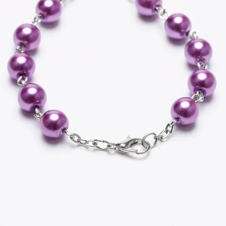 8MM Purple Glass Prayer Beads Bracelet For Women Vintage Crucifix Cross Charm Rosary Bracelet Female Party Jewelry Gift