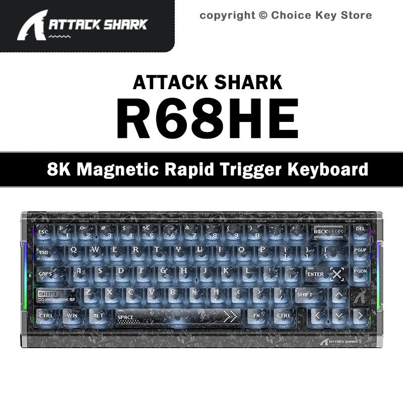 ATTACK SHARK R68HE Magnetic Gaming Keyboard 66 Keys Wired 8000Hz Rapid Trigger 0.005mm Hall Effect RGB Hot Swap Low Latency