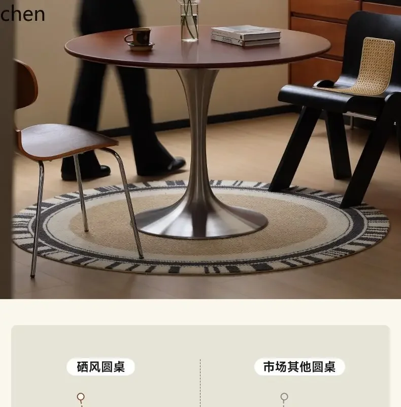 Mesa de comedor retro H5.26 de madera maciza para apartamento pequeño, mesa redonda de lujo ligero.