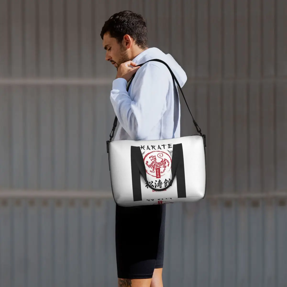 Shotokan Karate Simbolo e Kanji Borsa da viaggio da spiaggia con testo bianco Borse tote di grande capacità per palestra Borsa a tracolla per lo shopping da donna