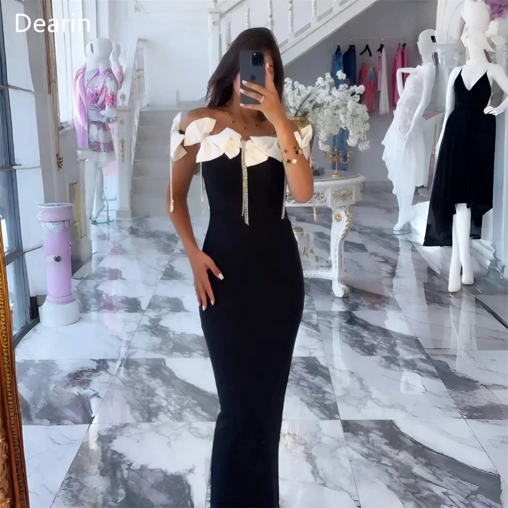 

Customized Evening Gown Dearin Off-the-shoulder Sheath Floor Length Skirts Bows Tassel Hugging Bespoke Occasion Dresses Formal S