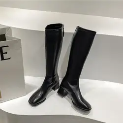 Maogu Women Women's Rubber Shoes Sexy Square Heel Thigh High Heels 2023 Luxury Winter Heeled Booties New Black Knee-length Boots