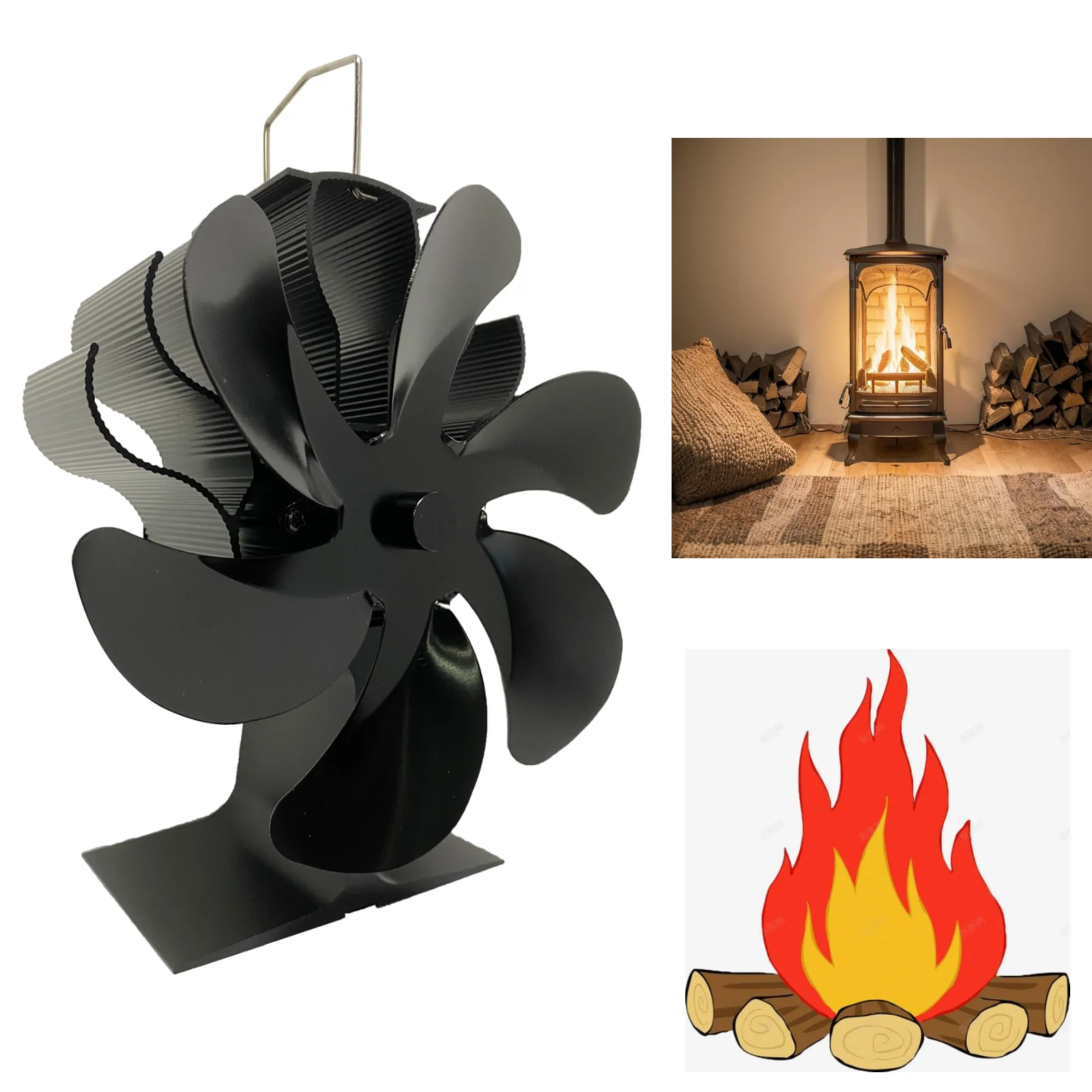 Wood Stove Fan Heat Powered Fireplace Fan Non Electric, Thermal Fan for Wood Burning Stove/Log Burner, Stove Accessories