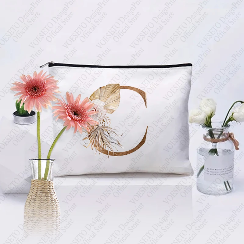 Borsa per il trucco con motivo a monogramma con lettere floreali 1 pc, borsa per la conservazione della toilette da viaggio, Organizer per cerniera regalo per feste, custodia per cosmetici per il trucco