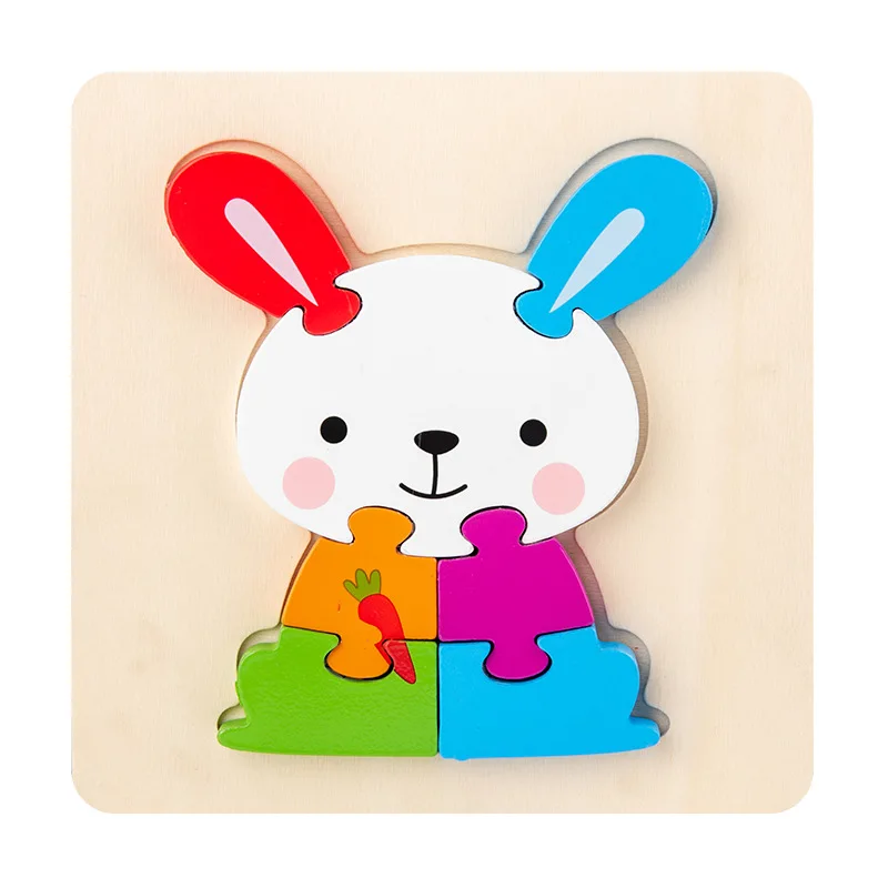 Montessori Wooden Puzzle Baby Cartoon 3D Animal Traffic Jigsaw Early Learning Cognition Game Puzzle Toy Children Educational Toy