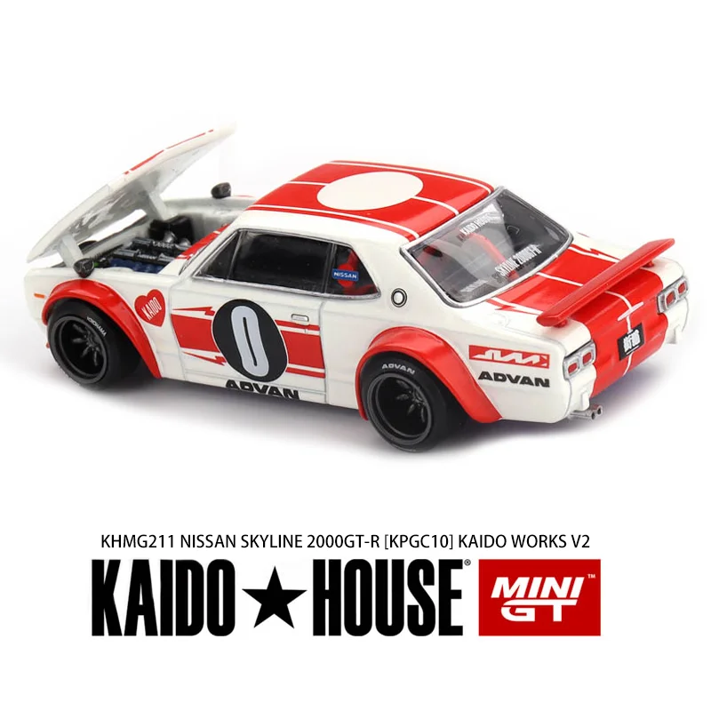 Kaido House + MINI GT 1/64 Nissan Skyline 2000GT-R (KPGC10) Kaido Works V2 غطاء محرك السيارة يمكن فتحه سبيكة نموذج سيارة هدية #5