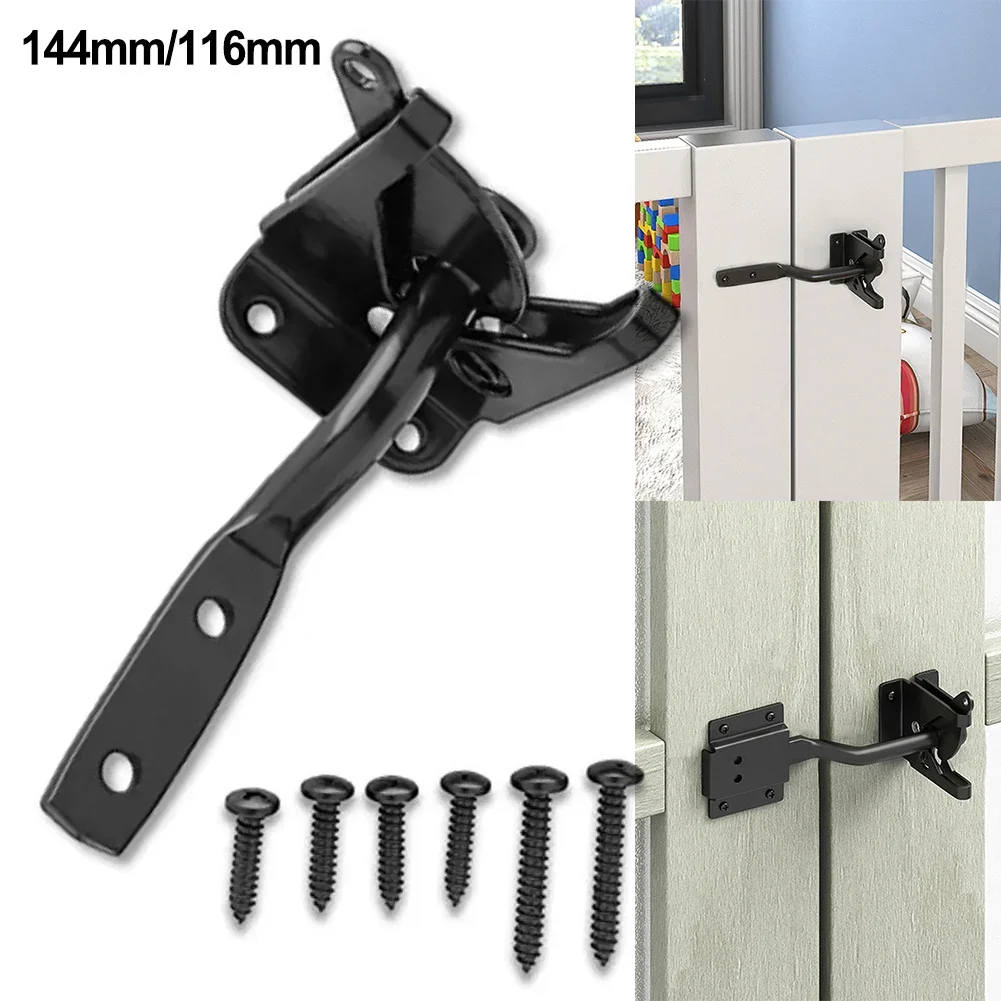 Self Locking Gate Latch Automatic Gravity Lever Fence Gate Latch Steel Black Heavy Duty Automatic Door Lock Hardware