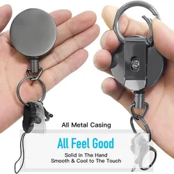 Black Electroplated Metal Easy Pull Retractable Keychain - Multifunctional Roll Retractable Keychain for Men