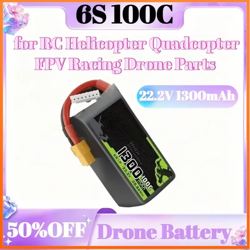 

6S 100C 22.2V 1300mAh LiPo Battery for RC Helicopter Quadcopter FPV Racing Drone Parts 22.2V Battery