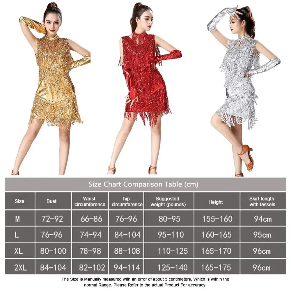 Abito da ballo latino con paillettes con guanti Samba Danza Abito da ballo con paillettes Rumba Danza Nappa Abito da ballo Spettacolo Costumi