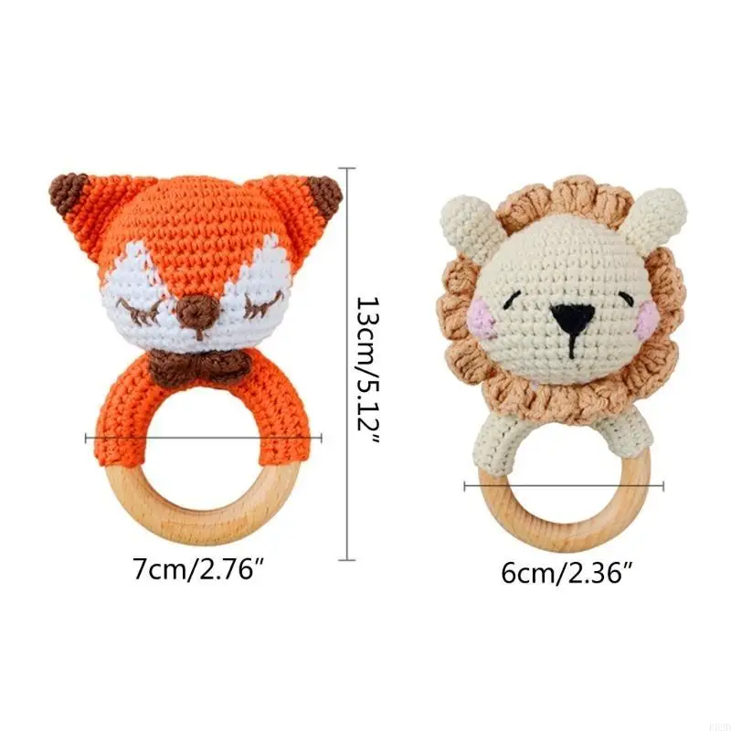 F62d Crochet Bratsles Baby Baby Baby Baby Toy Wooden Teether Crochet Teether Rattles Newbortles Rattles Toy Animal Bratsles Toy
