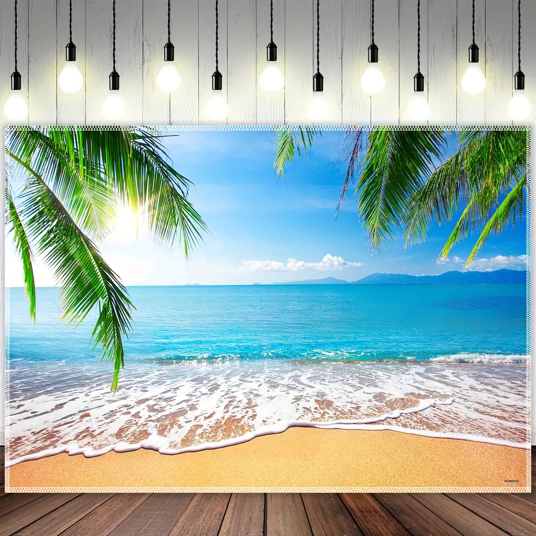 Tropical beach Palm tree party photo background, Hawaiian Aloha birthday banner decoration