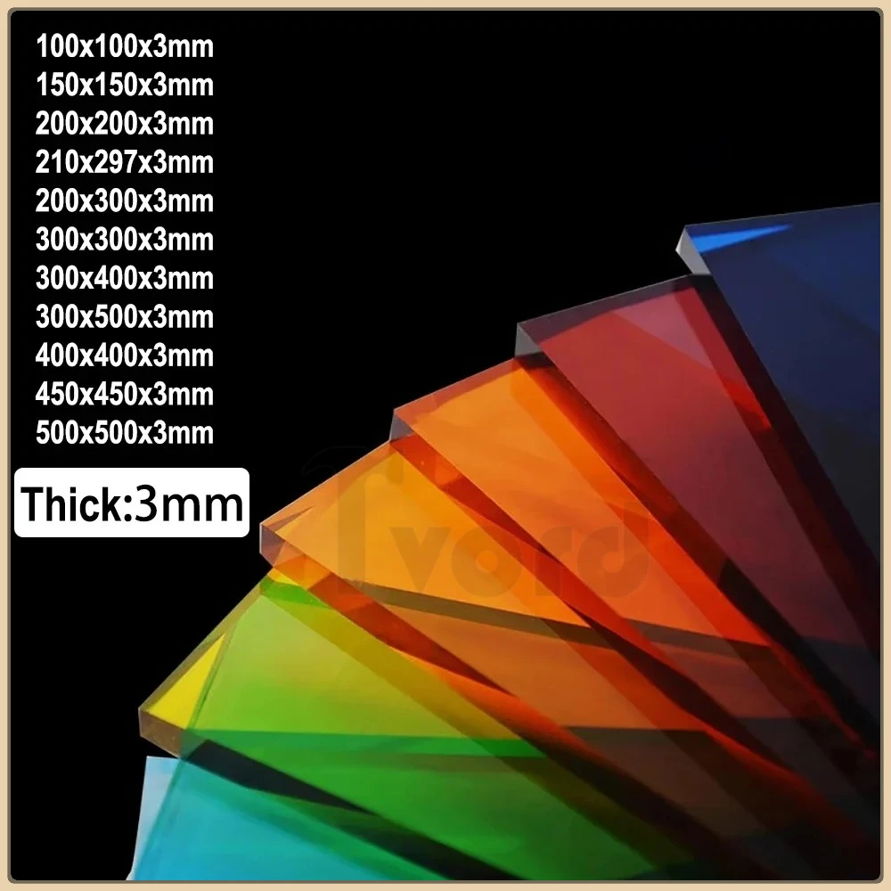 1Pcs Thick 3mm Colored Cast Acrylic Sheet Handmade Material Organic Acrylic Processing Orange Yellow Blue Red Cutting