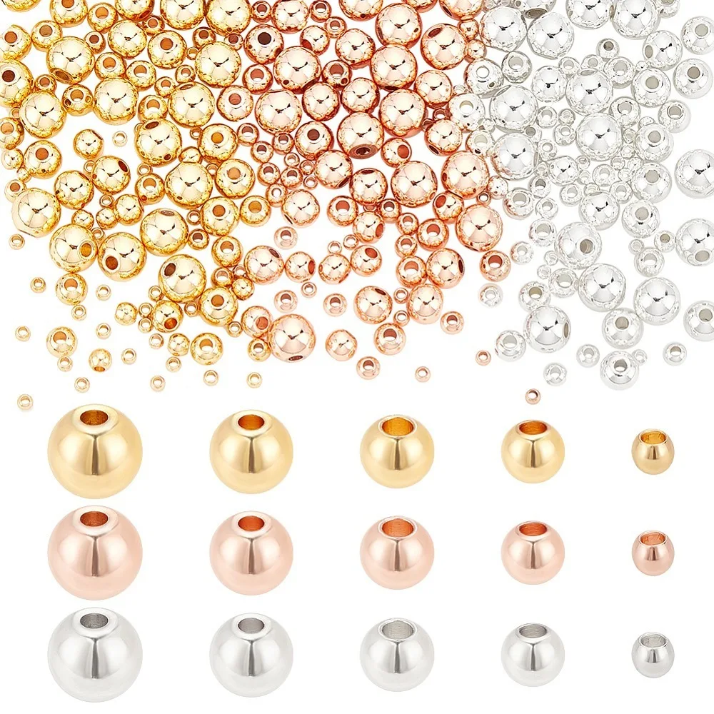 

1box 300pcs 3 colors 5 Sizes Rack Plating Brass Beads Long-Lasting Round Mixed color 2~6x2~5mm Hole: 1~1.5mm 20pcs/color
