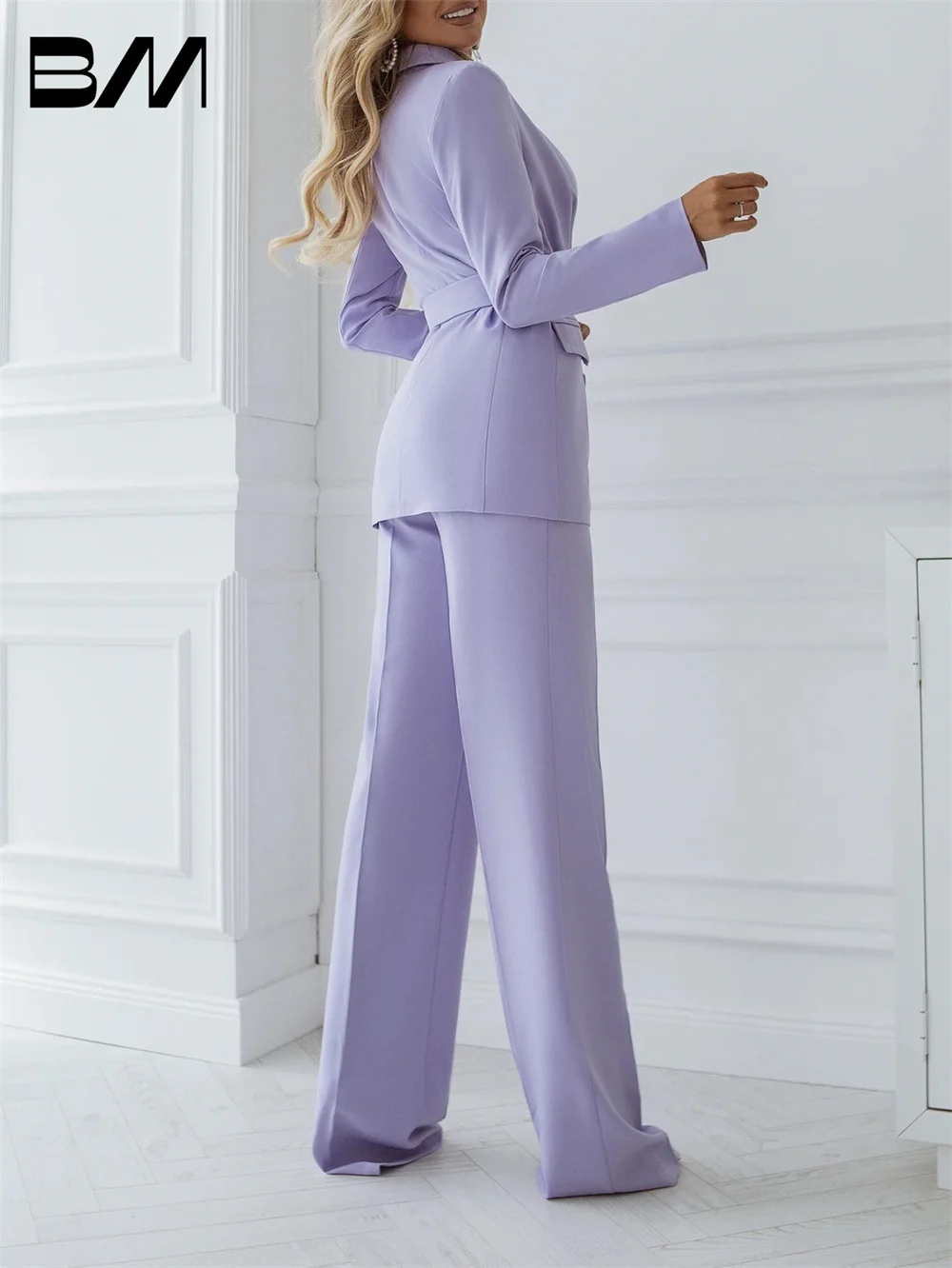 Super Long Purple Slim Fit Pants Suits Set for Women, Wide Leg, Custom Made, Office Lady Party, Prom Dress, Fashion, 2024