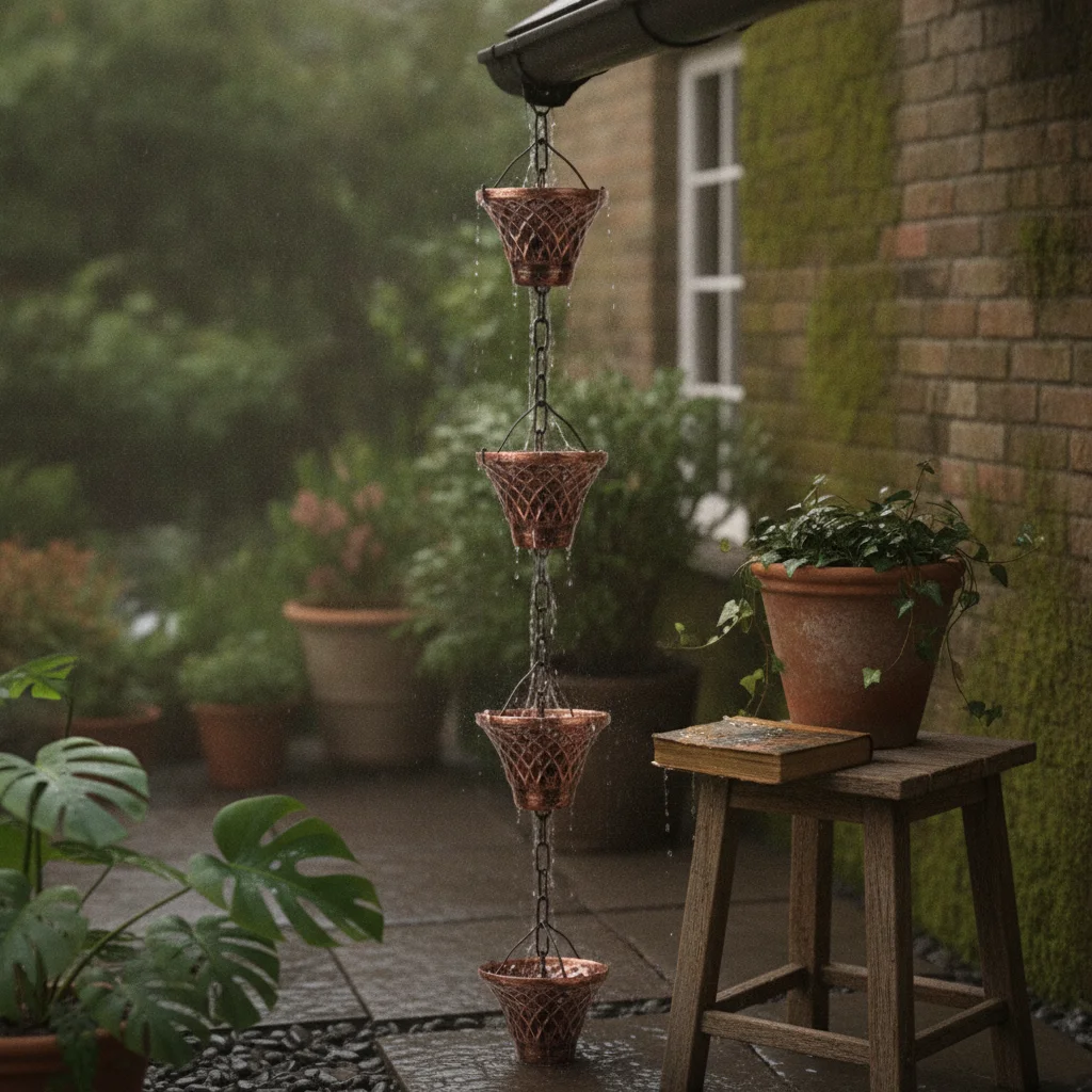 Rain Chain Textured Downspout Replacement Decorative Water Feature Long-Lasting Hardware Premium for Homeowners, Porch, Villa