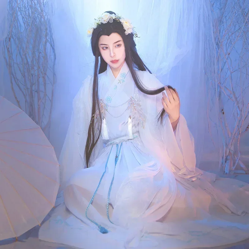 Hemelfunctionaris Zegen Prins Yueshen Xie Lian Cosplay Oude-Kostuum Vrouwen White Han Chinese Kleding Sjaal Riem Pak