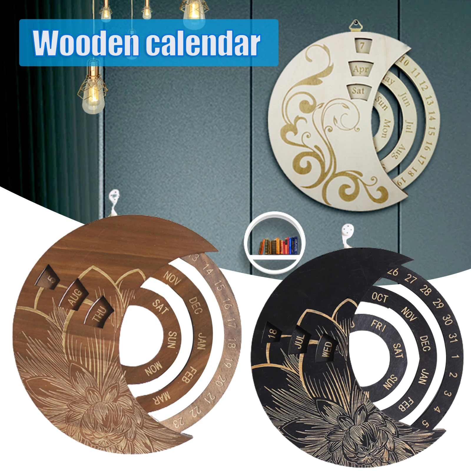 Perpetual Wooden Calendar Circular Rotation Calendar Rustic Wall Mount Daily Calendar For Living Room Home School Office New