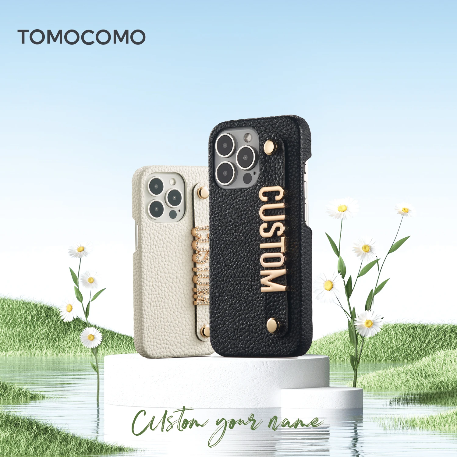 

Tomocomo Personalized Leather Phone Case Custom Name Metal Letters Cover iPhone 15 14Pro Max 14Plus 13Pro Max 13 12