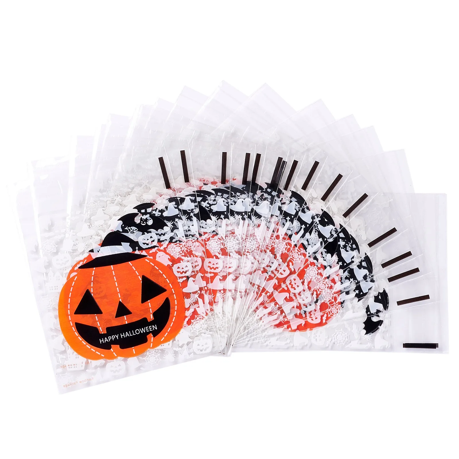 Halloween Plastic Cellophane Bags Mixed Pattern DIY Candy Snack Packing Storage Pouch Gift Party Jewelry Bag about 95~100pcs/bag