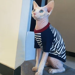 Striped Cotton Shirt for Sphiynx Cat Spring Long Sleeves Coat for Kittens Small Dogs Summer Soft Blue Sweatshirt for Devon Rex