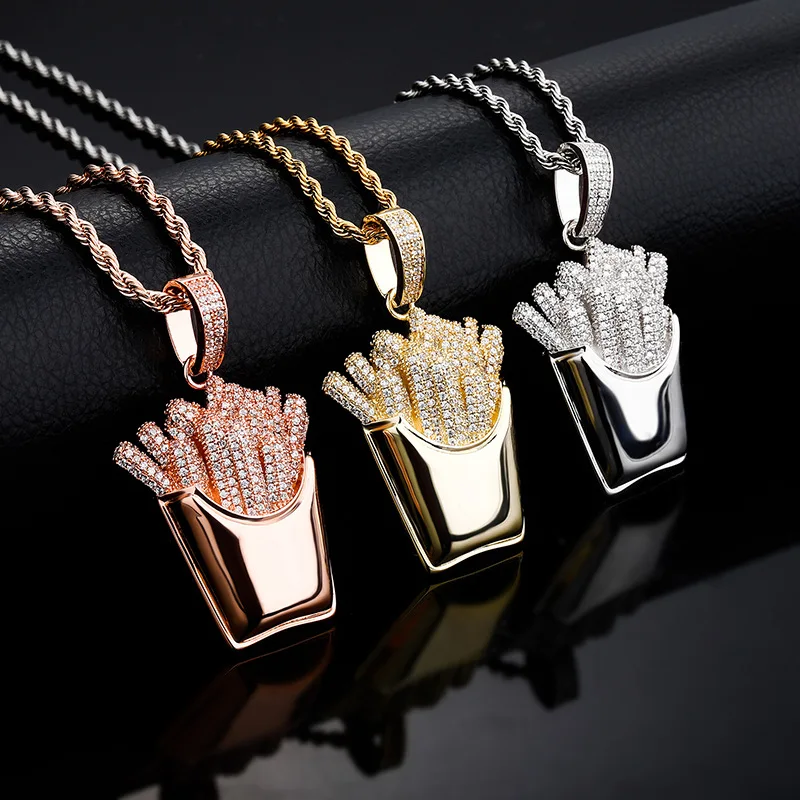 Hot Selling Copper Micro-inlaid Zircon Simple Cross Men's Pendant Necklace Hip Hop Men's french fries Necklace