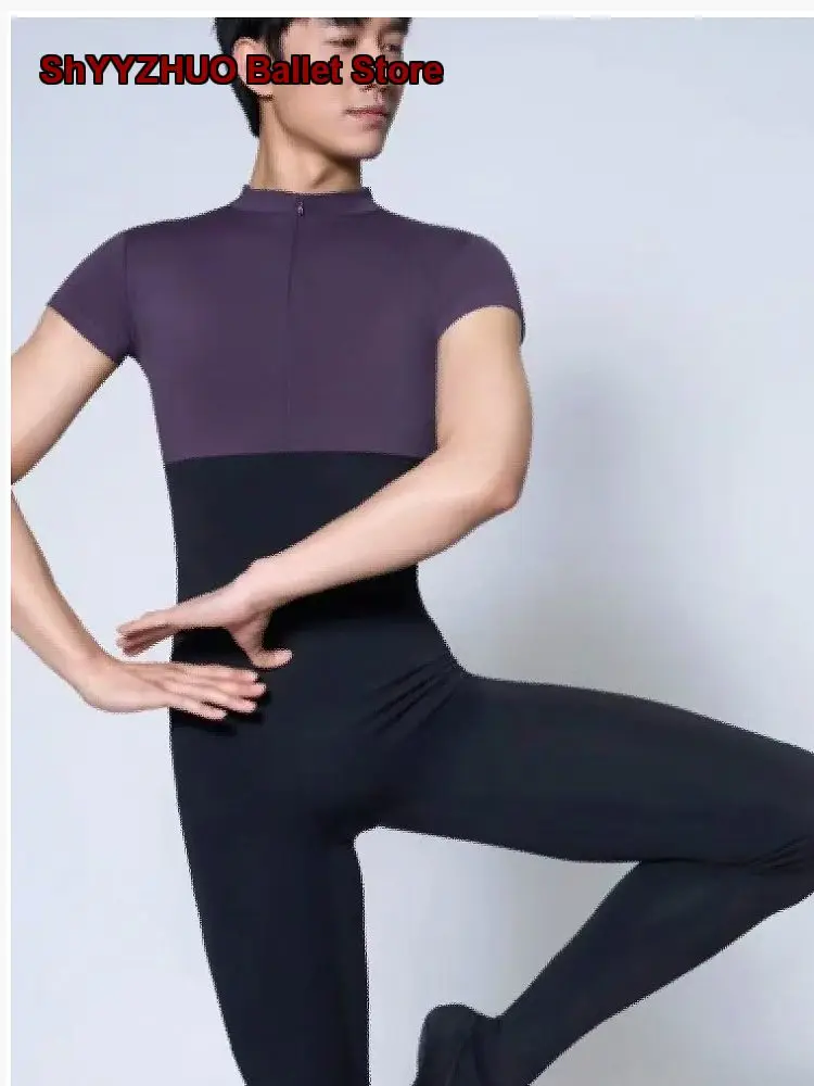 Men's Adult One-Piece Bodysuit Tight Fit Body Suit Professional Dance Practice Leotard Stocked Feet Ballet Pants Art Exam